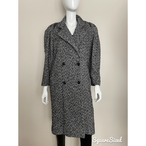 GENUINE VINTAGE Aritzia Style 80s Tweed Shoulderpads Double Breasted Jacket Coat - Picture 1 of 8